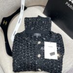 Chanel socialite internet celebrity must buy24B early autumn new series hollowed out hook woven gold and silver dual color sequins with diamond studded buttons wool knitted cardigan for women