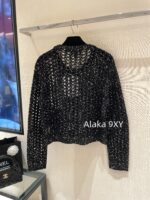 Chanel socialite internet celebrity must buy24B early autumn new series hollowed out hook woven gold and silver dual color sequins with diamond studded buttons wool knitted cardigan for women - Image 3