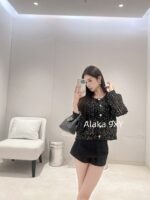 Chanel socialite internet celebrity must buy24B early autumn new series hollowed out hook woven gold and silver dual color sequins with diamond studded buttons wool knitted cardigan for women - Image 12