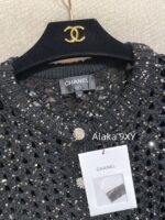 Chanel socialite internet celebrity must buy24B early autumn new series hollowed out hook woven gold and silver dual color sequins with diamond studded buttons wool knitted cardigan for women - Image 16