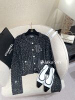 Chanel socialite internet celebrity must buy24B early autumn new series hollowed out hook woven gold and silver dual color sequins with diamond studded buttons wool knitted cardigan for women - Image 19
