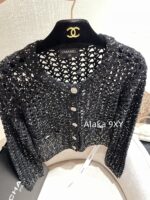 Chanel socialite internet celebrity must buy24B early autumn new series hollowed out hook woven gold and silver dual color sequins with diamond studded buttons wool knitted cardigan for women - Image 21