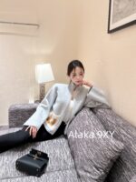 FENDI  2024ss Autumn/Winter New Collection Premium "FF" Jacquard Letter Logo Pocket Zipper Cashmere/Wool Blended Coat for Women