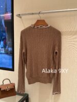 Hermes High Quality/H  24 Early Autumn New Milk Coffee Imported Embossed Jacquard Logo Super Comfortable  Cashmere base sweater for women - Image 10