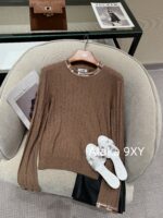 Hermes High Quality/H  24 Early Autumn New Milk Coffee Imported Embossed Jacquard Logo Super Comfortable  Cashmere base sweater for women - Image 12