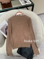 Hermes High Quality/H  24 Early Autumn New Milk Coffee Imported Embossed Jacquard Logo Super Comfortable  Cashmere base sweater for women - Image 18
