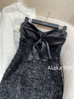BALMAIN, the wealthy heiress of a wealthy family with a strong aura, is dressed in appropriate attire ”  24 Early Autumn New Collection B  Black and white color blocked suit jacket/heavy satin bow sequin dress - Image 19