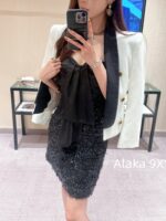 BALMAIN, the wealthy heiress of a wealthy family with a strong aura, is dressed in appropriate attire ”  24 Early Autumn New Collection B  Black and white color blocked suit jacket/heavy satin bow sequin dress - Image 62