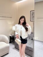 BALMAIN B  2024 Early Autumn New Collection  Imported tweed fabric, metal buckle pocket woven suit jacket for women. - Image 5