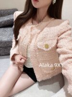BALMAIN B  2024 Early Autumn New Collection  Imported tweed fabric, metal buckle pocket woven suit jacket for women. - Image 10