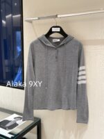THOM BROWNE 24 Early Autumn New CollectionSuper Comfortable  Lightweight hooded design long sleeved blouse for women. Three color options with classic four bar dog pattern - Image 11