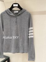 THOM BROWNE 24 Early Autumn New CollectionSuper Comfortable  Lightweight hooded design long sleeved blouse for women. Three color options with classic four bar dog pattern - Image 12