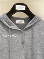 THOM BROWNE 24 Early Autumn New CollectionSuper Comfortable  Lightweight hooded design long sleeved blouse for women. Three color options with classic four bar dog pattern - Image 14