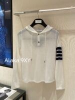 THOM BROWNE 24 Early Autumn New CollectionSuper Comfortable  Lightweight hooded design long sleeved blouse for women. Three color options with classic four bar dog pattern - Image 15