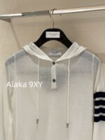 THOM BROWNE 24 Early Autumn New CollectionSuper Comfortable  Lightweight hooded design long sleeved blouse for women. Three color options with classic four bar dog pattern - Image 16