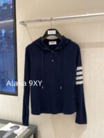 THOM BROWNE 24 Early Autumn New CollectionSuper Comfortable  Lightweight hooded design long sleeved blouse for women. Three color options with classic four bar dog pattern - Image 18