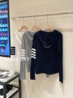 THOM BROWNE 24 Early Autumn New CollectionSuper Comfortable  Lightweight hooded design long sleeved blouse for women. Three color options with classic four bar dog pattern - Image 24