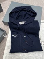 THOM BROWNE 24 Early Autumn New CollectionSuper Comfortable  Lightweight hooded design long sleeved blouse for women. Three color options with classic four bar dog pattern - Image 34