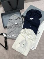 THOM BROWNE 24 Early Autumn New CollectionSuper Comfortable  Lightweight hooded design long sleeved blouse for women. Three color options with classic four bar dog pattern - Image 35