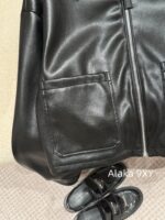 Prada 24 AutumnWinter New Collection  Environmentally friendly protein leather fabric triangle logo nylon lapel jacket top, short skirt set, feminine slimming - Image 9
