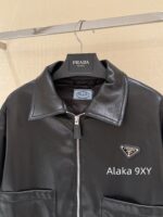 Prada 24 AutumnWinter New Collection  Environmentally friendly protein leather fabric triangle logo nylon lapel jacket top, short skirt set, feminine slimming - Image 13