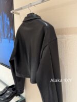 Prada 24 AutumnWinter New Collection  Environmentally friendly protein leather fabric triangle logo nylon lapel jacket top, short skirt set, feminine slimming - Image 24