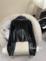 Prada 24 AutumnWinter New Collection  Environmentally friendly protein leather fabric triangle logo nylon lapel jacket top, short skirt set, feminine slimming - Image 26