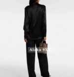Yves Saint Laurent is super comfortable with a drape and skin friendly acetate fabric Y  2024 Autumn/Winter New Couplet Vneck Acetate Shirt for Women. Available in black and white - Image 11