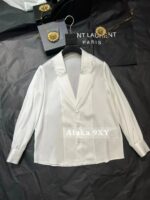 Yves Saint Laurent is super comfortable with a drape and skin friendly acetate fabric Y  2024 Autumn/Winter New Couplet Vneck Acetate Shirt for Women. Available in black and white - Image 17