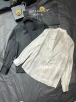 Yves Saint Laurent is super comfortable with a drape and skin friendly acetate fabric Y  2024 Autumn/Winter New Couplet Vneck Acetate Shirt for Women. Available in black and white - Image 19