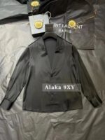 Yves Saint Laurent is super comfortable with a drape and skin friendly acetate fabric Y  2024 Autumn/Winter New Couplet Vneck Acetate Shirt for Women. Available in black and white - Image 21