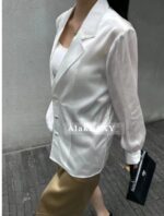 Yves Saint Laurent is super comfortable with a drape and skin friendly acetate fabric Y  2024 Autumn/Winter New Couplet Vneck Acetate Shirt for Women. Available in black and white - Image 28