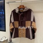Hermes High Edition H  24 Autumn/Winter New Collection Imported Kashmir Cashmere Fabric Color blocked Grid Zipper Hooded Cloak Coat for Women.