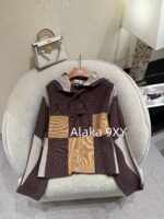 Hermes High Edition H  24 Autumn/Winter New Collection Imported Kashmir Cashmere Fabric Color blocked Grid Zipper Hooded Cloak Coat for Women. - Image 3