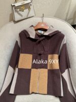 Hermes High Edition H  24 Autumn/Winter New Collection Imported Kashmir Cashmere Fabric Color blocked Grid Zipper Hooded Cloak Coat for Women. - Image 4