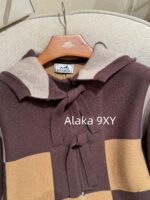 Hermes High Edition H  24 Autumn/Winter New Collection Imported Kashmir Cashmere Fabric Color blocked Grid Zipper Hooded Cloak Coat for Women. - Image 5