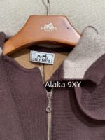 Hermes High Edition H  24 Autumn/Winter New Collection Imported Kashmir Cashmere Fabric Color blocked Grid Zipper Hooded Cloak Coat for Women. - Image 6
