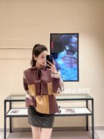 Hermes High Edition H  24 Autumn/Winter New Collection Imported Kashmir Cashmere Fabric Color blocked Grid Zipper Hooded Cloak Coat for Women. - Image 11