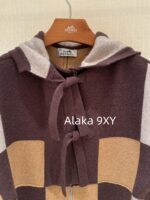 Hermes High Edition H  24 Autumn/Winter New Collection Imported Kashmir Cashmere Fabric Color blocked Grid Zipper Hooded Cloak Coat for Women. - Image 13