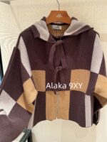 Hermes High Edition H  24 Autumn/Winter New Collection Imported Kashmir Cashmere Fabric Color blocked Grid Zipper Hooded Cloak Coat for Women. - Image 20