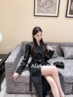 Valentino 24b Early Autumn New Collection  Showpiece Water Diamond Buckle Bow Tie Waist Long Wind Jacket for Women. A musthave for early autumn outfits that exude a slimming temperament - Image 6