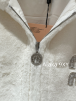 MIUMIU White Rich Beauty Dressing24ss Autumn/Winter New Collection  White environmentally friendly rhinestone letter logo hooded zipper style fur coat for women. - Image 15