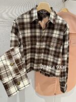 MIUMIU   24 Early Autumn New Collection  British style letter embroidery plaid lapel shirt jacket/khaki metal belt skirt, casual and versatile, full of girlish vibe - Image 5