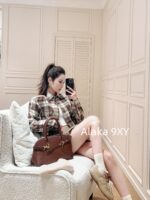 MIUMIU   24 Early Autumn New Collection  British style letter embroidery plaid lapel shirt jacket/khaki metal belt skirt, casual and versatile, full of girlish vibe - Image 21