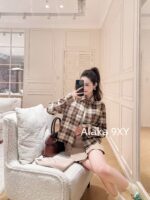 MIUMIU   24 Early Autumn New Collection  British style letter embroidery plaid lapel shirt jacket/khaki metal belt skirt, casual and versatile, full of girlish vibe - Image 25