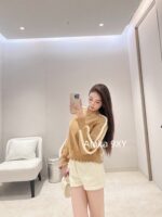 chanel   24k AutumnWinter New Collection  Wool Lamb Splicing and Velvet Round Neck Brown Hoodie for Women. Warm, fashionable, and super easy to wear - Image 12