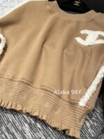 chanel   24k AutumnWinter New Collection  Wool Lamb Splicing and Velvet Round Neck Brown Hoodie for Women. Warm, fashionable, and super easy to wear - Image 27