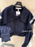 DIOR D  2024SS Autumn/Winter New Collection  Navy Academy Style Girl like Printed Letter Logo Thickened Wool Cloak Short Coat for Women. - Image 8