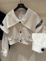 DIOR D  2024SS Autumn/Winter New Collection  Navy Academy Style Girl like Printed Letter Logo Thickened Wool Cloak Short Coat for Women. - Image 9
