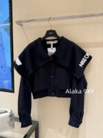 DIOR D  2024SS Autumn/Winter New Collection  Navy Academy Style Girl like Printed Letter Logo Thickened Wool Cloak Short Coat for Women. - Image 10